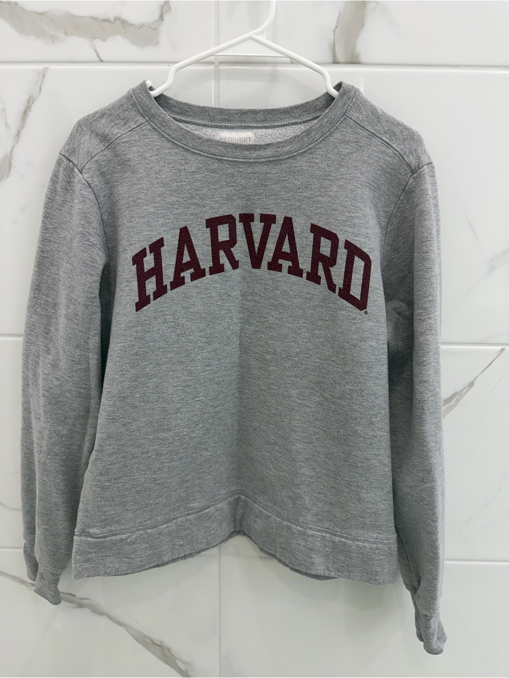 Source Unknown Grey Crewneck Sweater with Maroon Harvard Print